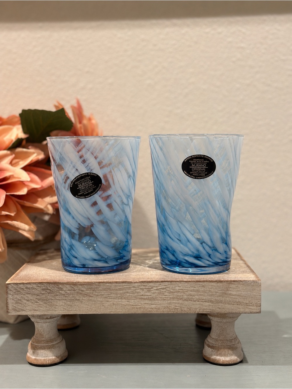 2 Hand Blown Pinched Nvova
Cristalleria Arzanese Murano Blue Confetti
Tumblers